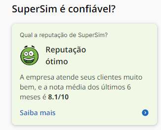 Avaliação da SuperSim em 26/02/2024 no Reclame Aqui.